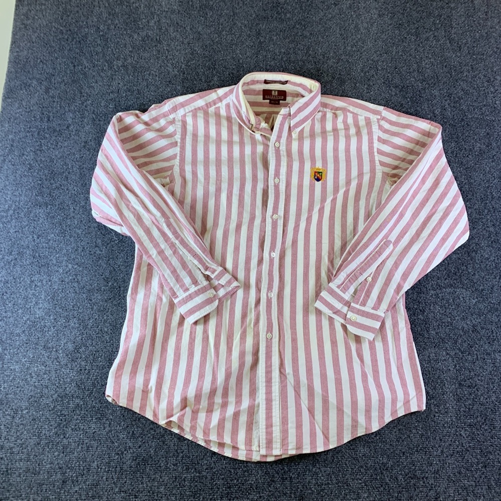 Nordstrom Dress Shirt Mens 16.5 Red White Striped Good 2 Ply Oxford Classic Fit